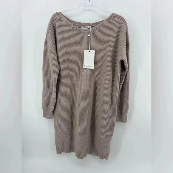 NWT Max Mara NWTCashmere Boat Neck Sweater Oversized Dress Beige Small S